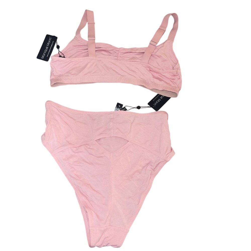 Monique Morin Pink Bralette Panty Set Size XL Modal Back Cut-out Design New - Picture 9 of 12